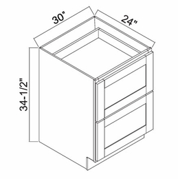 White Oak Shaker DBT30: 2 Drawer Base Cabinet: RTA Kitchen Cabinets