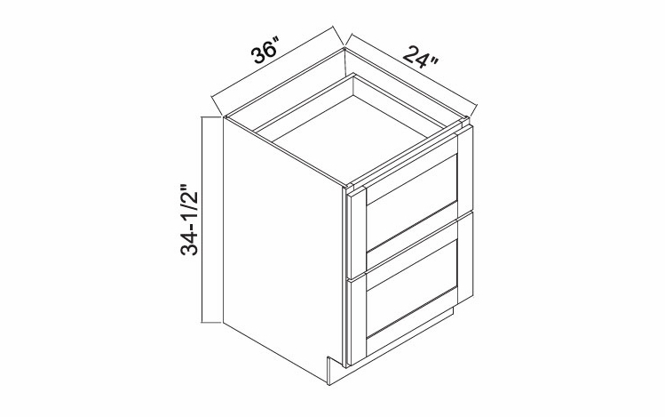 White Oak Shaker DBT36: 2 Drawer Base Cabinet: RTA Kitchen Cabinets