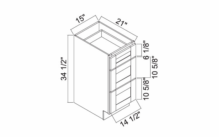 White Oak Shaker V15: 3 Drawer Vanity: RTA Kitchen Cabinets