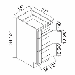 White Oak Shaker V15: 3 Drawer Vanity: RTA Kitchen Cabinets