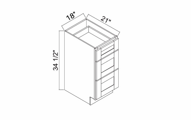 White Oak Shaker V18: 3 Drawer Vanity: RTA Kitchen Cabinets