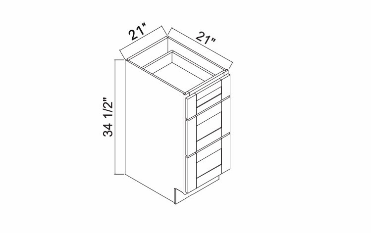 White Oak Shaker V21: 3 Drawer Vanity: RTA Kitchen Cabinets