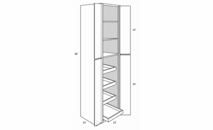 WP2496BSCRT: Tall Cabinets With Soft-Close Rollouts: Upton Brown RTA Kitchen Cabinet