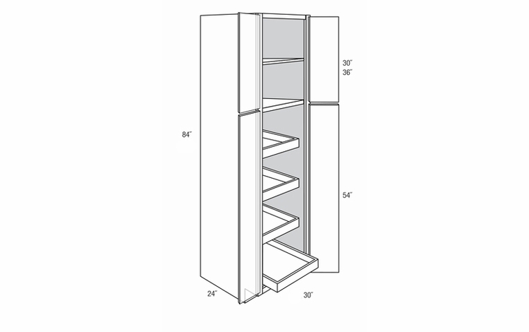WP3084BSCRT: Tall Cabinets With Soft-Close Rollouts: Upton Brown RTA Kitchen Cabinet