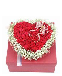 100  red roses, heart-shaped boxed