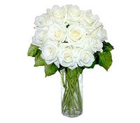 12 White Long Stem Roses 