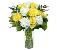 12 Yellow & White Designer Long Stem 