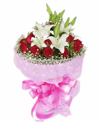 16 red roses and mixed flower