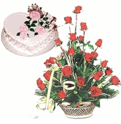 24 red rosesw/ Cake