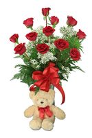 A Dozen Red Rose and Bear