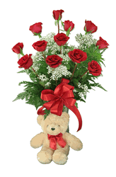 A Dozen Red Rose and Bear