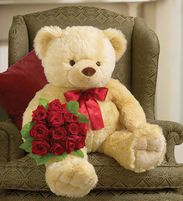 Big Bear with One Dozen Long Stem Red Roses
