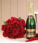 Champagne and a dozen Red Roses