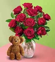 Dozen Roses with a Bear