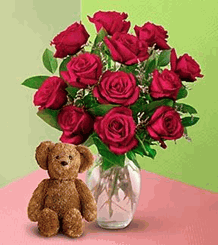 Dozen Roses with a Bear