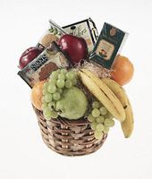 Fresh fruit and gourmet gift basket.