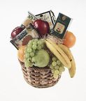 Fresh fruit and gourmet gift basket.