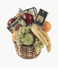 Fresh fruit and gourmet gift basket.