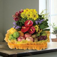 Fruit Basket with Grapes, Kiwis, Apples, Oranges 
