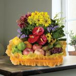 Fruit Basket with Grapes, Kiwis, Apples, Oranges 