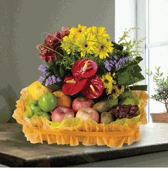 Fruit Basket with Grapes, Kiwis, Apples, Oranges 