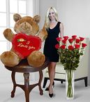 Giant Teddy Bear with Rose Bouquet