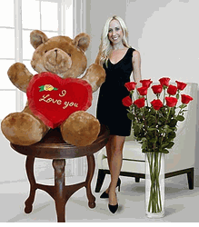 Giant Teddy Bear with Rose Bouquet