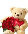 Large Bear  and red rose bouquet