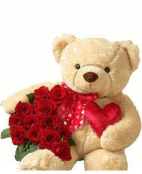 Large Bear  and red rose bouquet