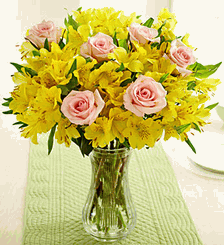Light Pink Rose and Yellow  Bouquet 