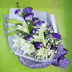 Lisianthus and White lily bouquet