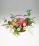 Mixed colorful roses in a basket.