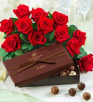 One Dozen Long Stem Red Roses & chocolate