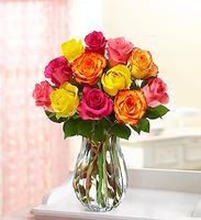 One Dozen Multicolored Roses 