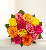One Dozen Multicolored Roses 