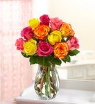 One Dozen Multicolored Roses 