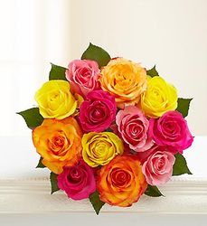 One Dozen Multicolored Roses 