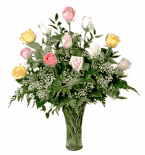 One Dozen premium assorted pastel color roses