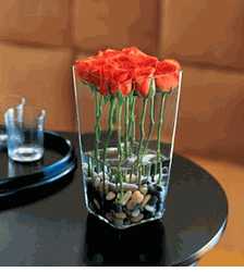 Orange Roses with River Rocks