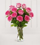 Pink Rose Bouquet with Vase - 12 Stems