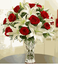 Chrismas Red roses and white lilies Vase variety