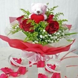  Six Red roses with a bear 