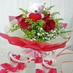  Six Red roses with a bear 
