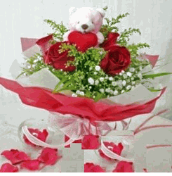  Six Red roses with a bear 