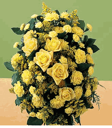 Sympathy Standing Spray- yellow mixed arrangement