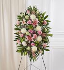 White and Pink Funeral Standing Spray Peek Funeral
