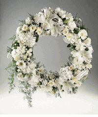 Wreath of mixed white flowers sympathy