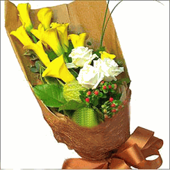 Yellow Calla Lily and Rose 