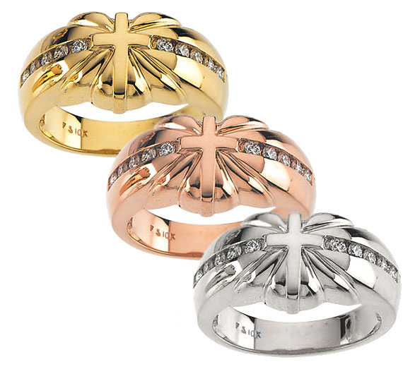 10K Gold Cross Sunburst Diamond Wedding Rings 1576