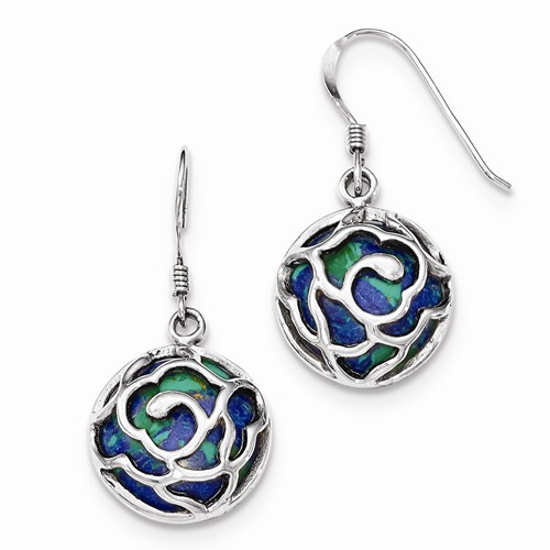 Sterling Silver Polished Round Azurite Chrysocolla Earrings